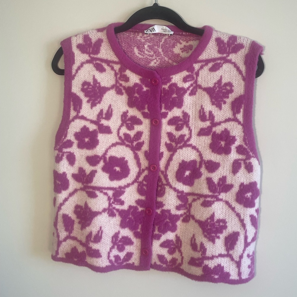 Zara Pink Floral Cardigan Vest